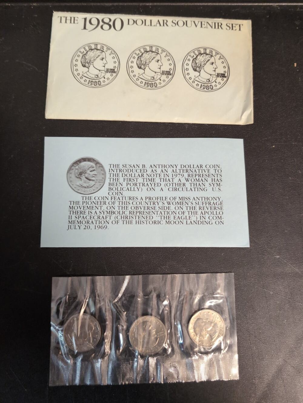 1980 Dollar Souvenir Set 3 Coin Uncirculated SBA Dollars Original U.S. Mint